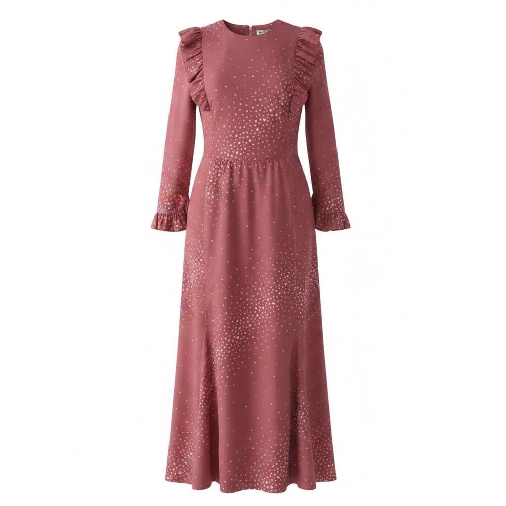 Romantic Mauve Rose Pink Maxi Dress Vintage Boho Cottagecore Womens Size Large